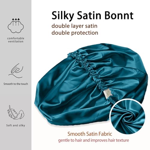 NVNAN 2-Pack Adjustable Satin Bonnet - Double Layer Sleep Cap for Hair Care