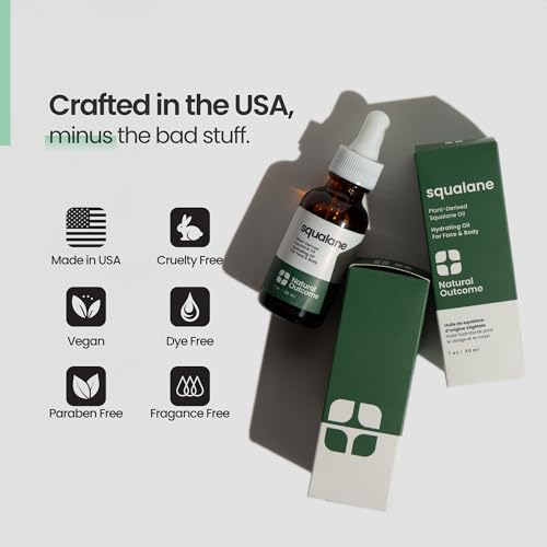 Natural Outcome Squalane Oil - 100% Plant-Derived Moisturizer for Face, Body, Hair & Lips - 1 oz