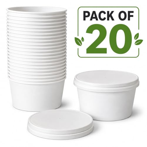 Compostable Paper Bowls with Lids - 12 oz Leakproof Food Containers, 20 Pack