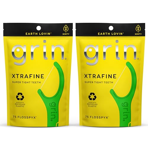 Grin Floss Picks for Tight Teeth - 75 Minty Dental Flossers