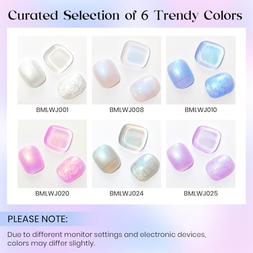 MIZHSE Pearl Gel Nail Polish Set - 6 Iridescent Mermaid Colors with Shell Thread Effect