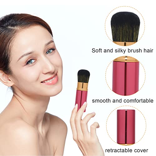Retractable Makeup Kabuki Brush Set - Portable Blush & Foundation Brushes with Cover