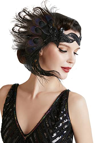 1920s Flapper Headband with Peacock Feather | Gatsby Accessory