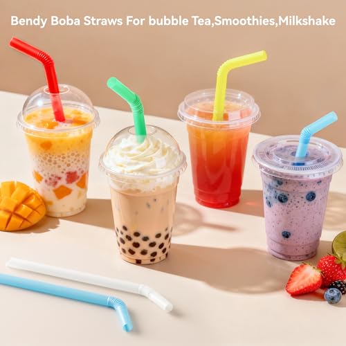 Jumbo 12mm Bendy Boba Straws - 100 Pack, Individually Wrapped