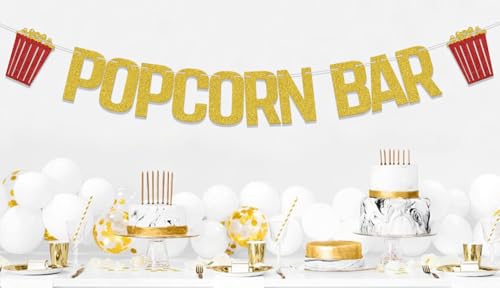 Gold Glitter Popcorn Bar Banner for Birthday & Wedding Parties