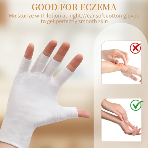 Clofiak White Fingerless Cotton Gloves for Eczema - Moisturizing Treatment