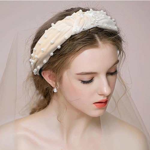 Yueton Women Faux Pearl Velvet Headband 1 Pack Elegant Hair Accessory