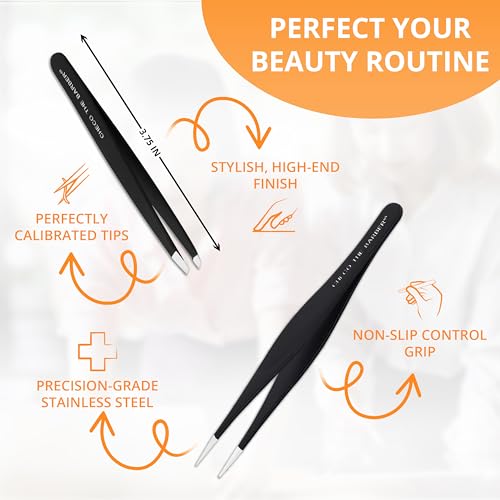 Professional Stainless Steel Tweezer Set - Slant & Pointed Tips for Precision Grooming