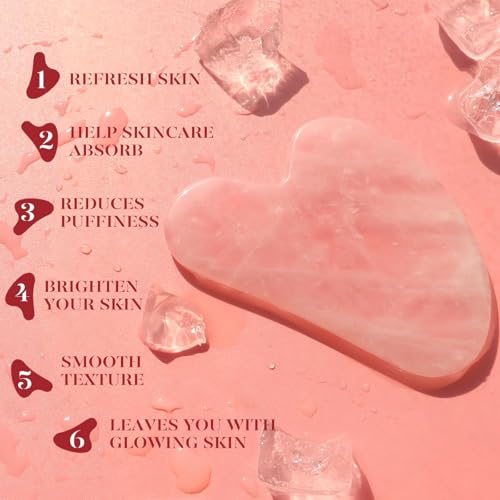 BAIMEI Pink Rose Quartz Roller & Gua Sha Set for Facial Care