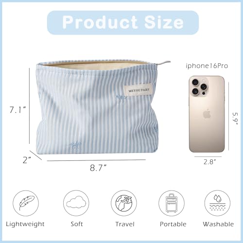 RSRSLEII Striped Makeup Bag for Women - Blue Stripe Travel Pouch