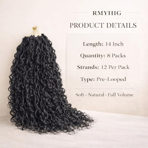 14 Inch Goddess Locs Crochet Hair for Black Women - 8 Packs Boho Faux Locs with Curly Ends