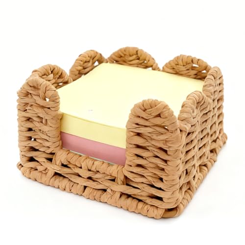 Premium 3x3 Inch Sticky Note Holder - Woven Paper Dispenser for Desk
