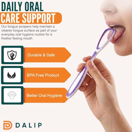 Glam by Dalip 4-Pack Plastic Tongue Scrapers with Travel Pouches, BPA Free Oral Hygiene Tool for Adults & Kids