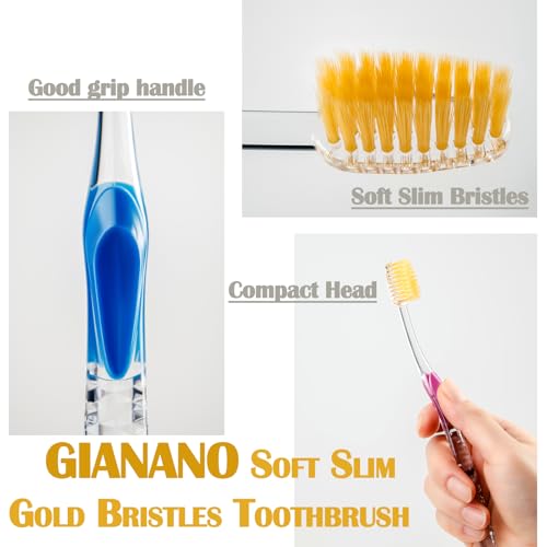 GIANANO 4-Pack Soft Slim Gold Bristle Toothbrush Set for Sensitive Gums