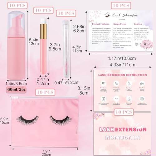 Uyolaxed 60pcs Lash Extension Aftercare Kit with Foam Bottles and Brushes