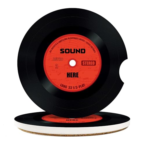 Ceramic Car Coasters for Drinks - 2 Pack, 2.6" Music Red