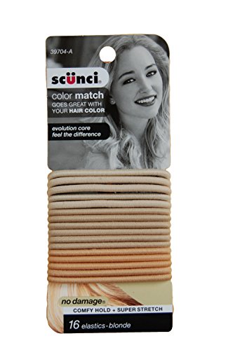 Scunci Color Match Blonde Elastics No Damage – 16 Count, Comfy Hold