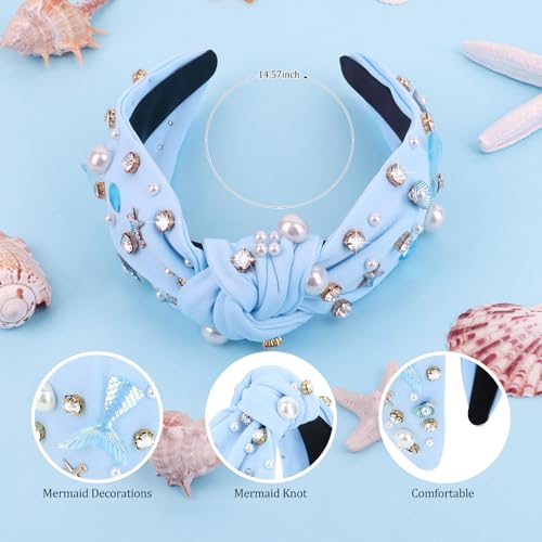 YARIEW Light Blue Mermaid Knotted Headband for Women, Birthday & Party Accessory