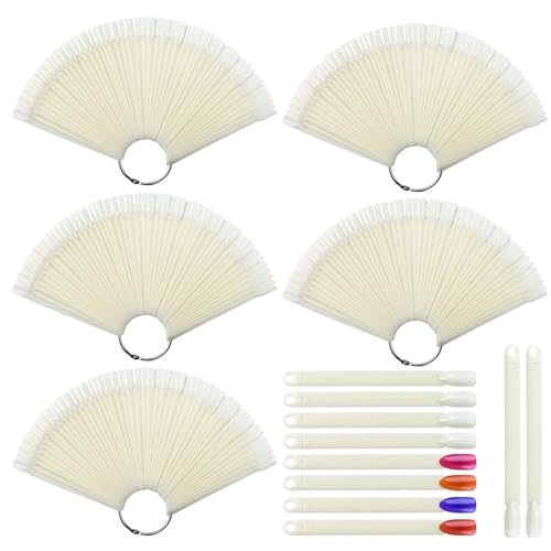 Large 300 Pcs Nail Sample Swatch Sticks with Rings for Nail Art Display