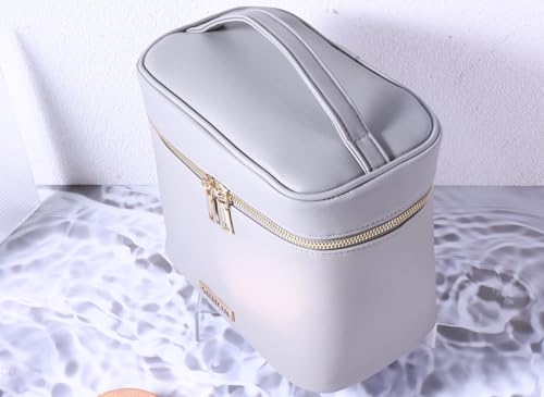 SANHECUN 3-Piece Grey Travel Cosmetic Makeup Bag Set with Organizer and Handles