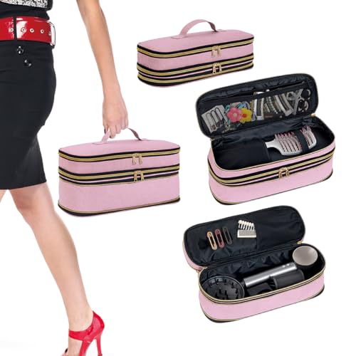 UOZL Pink Hair Dryer & Curling Iron Travel Case - Dual-Layer Organizer