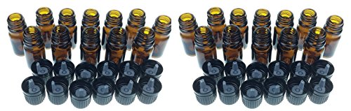 Amber Glass Bottles 10ml - 24 Pack for Essential Oils & DIY
