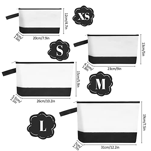 Sinzip Cotton Canvas Makeup Bag with Strap & Bottom - Small, White/Black