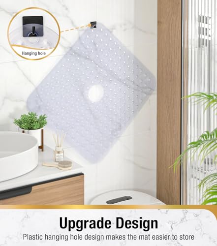 HITSLAM Non-Slip PVC Shower Mat - 24"x24", Clear with Drain Hole