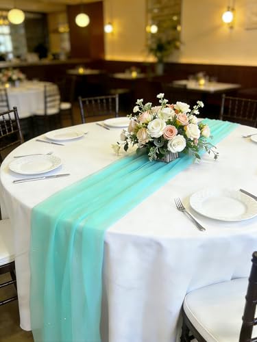 Glitter Tulle Table Runner 10FT - Tiffany Blue - 2pcs for Weddings & Events