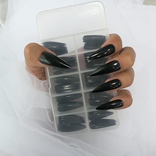 100pc Black Stiletto Press-On Nails - Glossy Full Cover Acrylic Tips