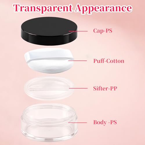Travel Powder Containers Set - 2 Leakproof 10ml Makeup Holders with Puff