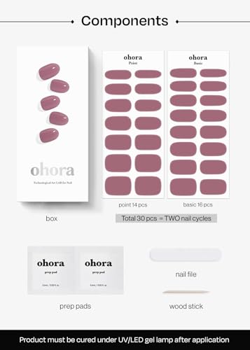 ohora Semi Cured Gel Nail Strips - N Bare Plum, Salon Quality & Easy to Apply