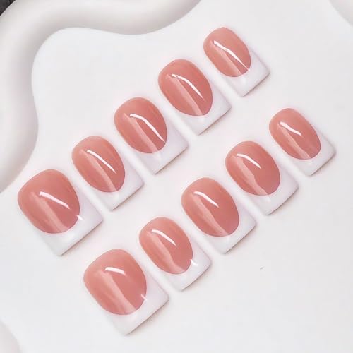 SWEKKE Short Square Press-On Nails Style 15 - Reusable White French Tips