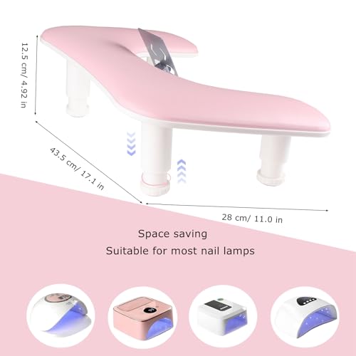 Adjustable Manicure Arm Rest with Phone Holder - Pink PU Leather Hand Rest
