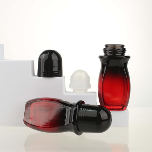 COSIDEA 50ml Refillable Glass Oil Roller Bottles with Red Gradient and Black Caps, Pack of 5