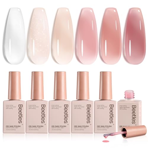 Beetles Jelly Gel Nail Polish Set - 6 Sheer Nude Colors for Manicure