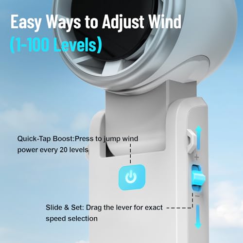 Kuesuny Portable Handheld Fan - 16000 RPM, 100 Speed, 16-Hour Run Time