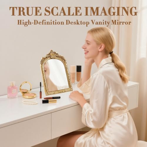 8" Gold Antique Tabletop Mirror with Floral Resin Frame