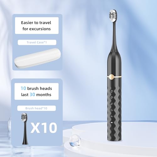 Seapeoa Sonic Electric Toothbrush Set with 10 Brush Heads & Travel Case