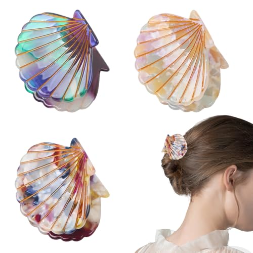 3 Pcs Mermaid Seashell Hair Clips - Cute Claw Clips in 3 Colors