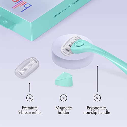 Billie Razors for Women, Minty - 1 Handle, 4 Refills & Magnetic Holder