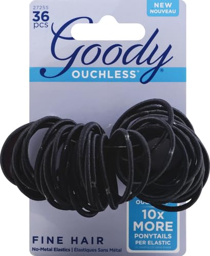 Goody Ouchless Hair Elastics - Black, 36 Count (Pack of 2)