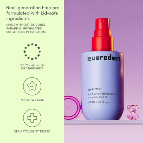 Evereden Kids Detangler Spray | No Silicones, Dermatologist-Tested, EWG Verified | 4-in-1 Leave-In Conditioner for Girls & Curly Hair, Wet or Dry | Vegan, No Sulfates, Paraben or Phthalate
