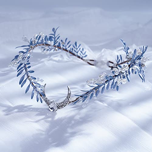 MOSTORY Handmade Silver Floral Crown Headband for Weddings
