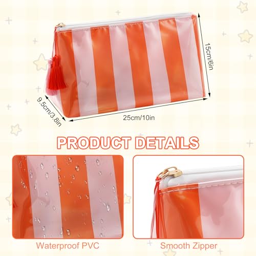 Cute Pink-Orange Striped Makeup Bag - Waterproof Travel Pouch