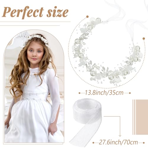 Retrowavy Silver Flower Girl Pearl Headpiece Wedding Communion 2 pcs