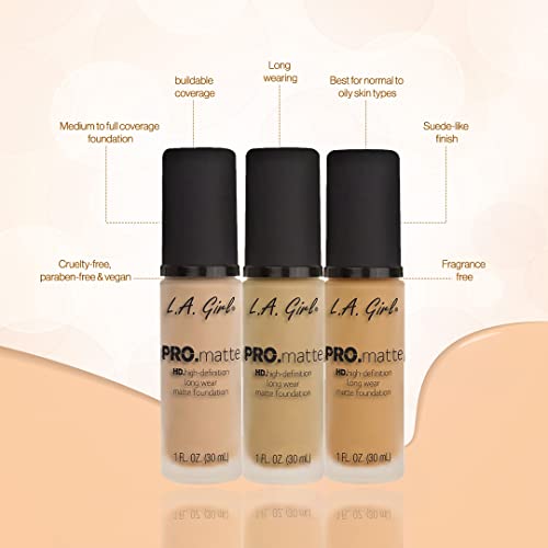 L.A. Girl Pro.matte Foundation Nutmeg 4 oz (Pack of 2)
