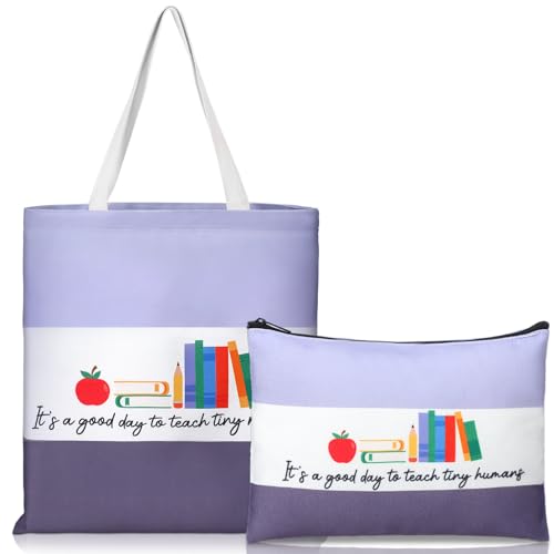 Teacher Appreciation Gift Set: 2-Piece Canvas Tote and Cosmetic Bag