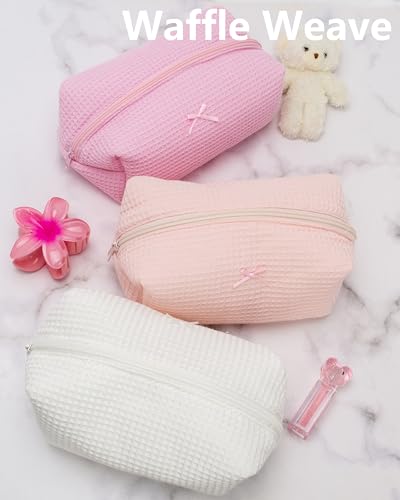 PAZIMIIK Waffle Makeup Bag - 2 Pack Aesthetic Cosmetic Pouch for Travel