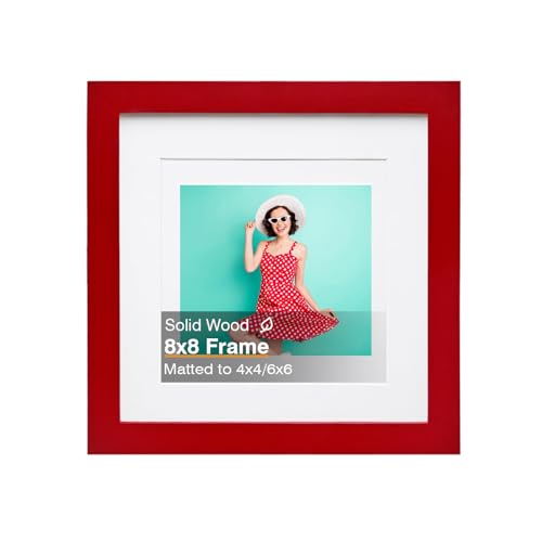 KINLINK 8x8 Red Solid Wood Picture Frame for 4x4 & 6x6 Pictures